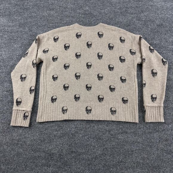 Skull Cashmere Sweater Womens Small Intarsia Skull Print Cream Crewneck Knit - Picture 4 of 11